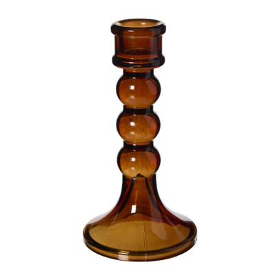 Kandelaar glas 3 bollen - bruin - ø7.8x15 cm