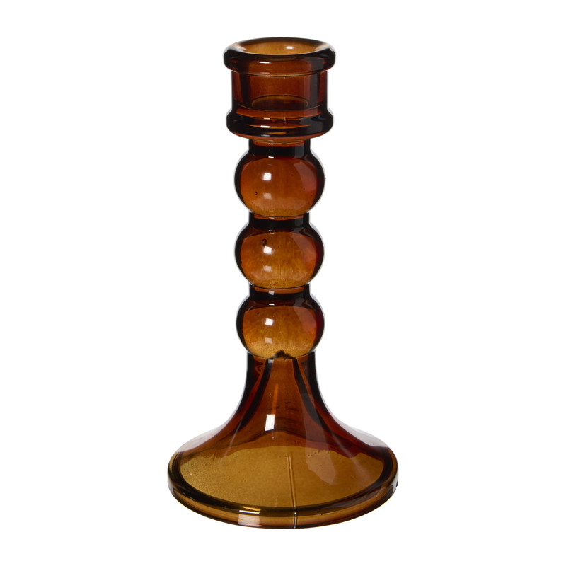 Kandelaar glas - bruin - ø7.8x15 cm