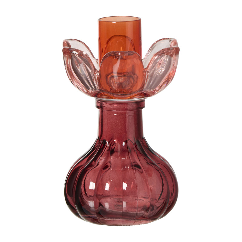 Kandelaar bloem - roze/bordeaux rood - ø7.5x11.5 cm