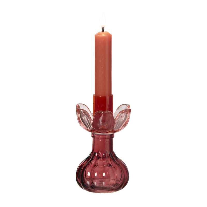 Kandelaar bloem - roze/bordeaux rood - ø7.5x11.5 cm