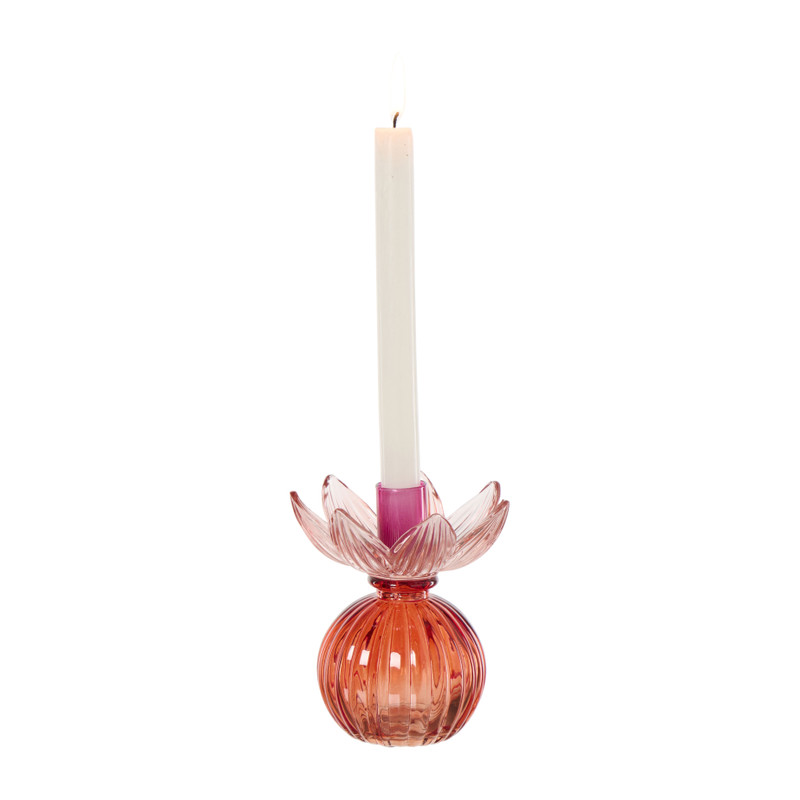 Kandelaar bloem - roze - ø10.9x14 cm