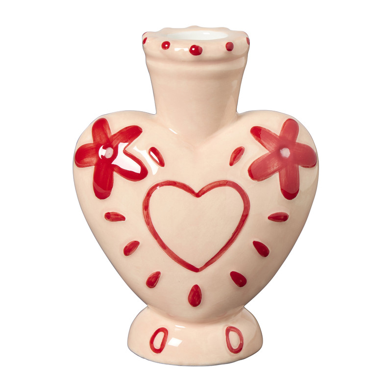 Kandelaar hartje - roze - 13x9.2x5.7 cm