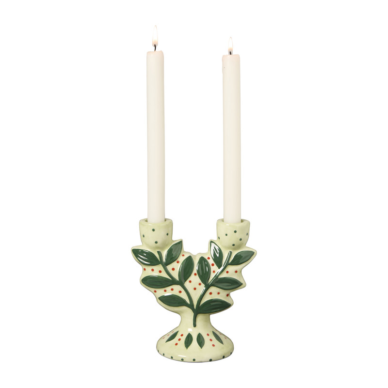 Kandelaar mistletoe - groen - 15.3x14.4x9 cm