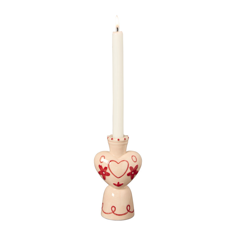 Kandelaar hartje hoog - roze - 15x8.9x6.3 cm