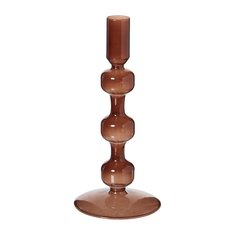 Kandelaar glas middel - bruin - ø9x21 cm