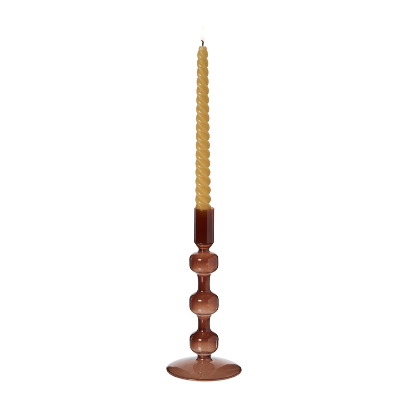 Kandelaar glas middel - bruin - ø9x21 cm