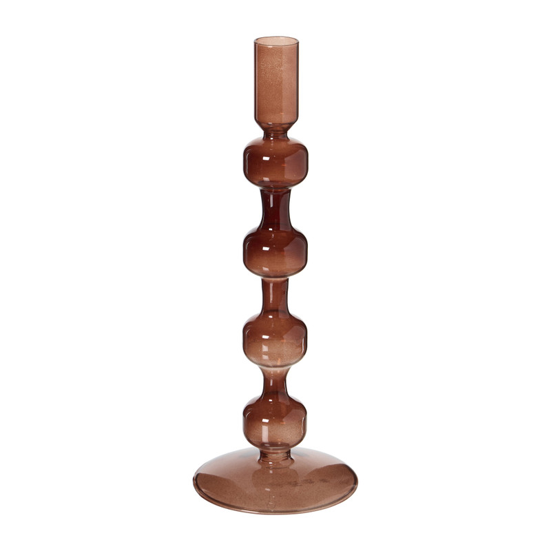 Kandelaar glas groot - bruin - ø9x25 cm