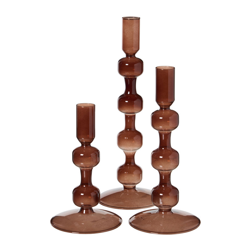 Kandelaar glas groot - bruin - ø9x25 cm