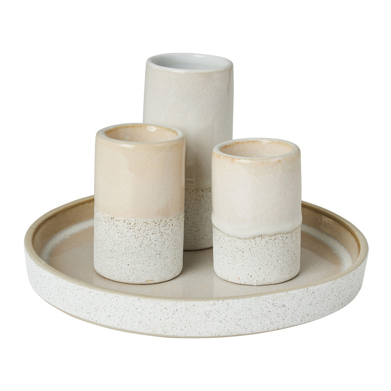 Keramisch plateau met theelichthouders - ø22 cm