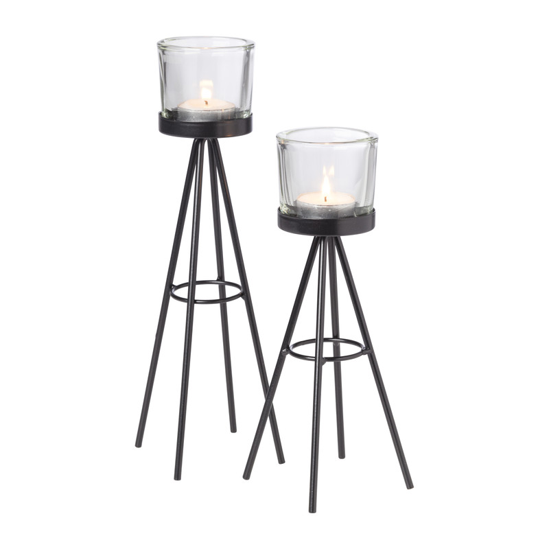 Waxinelichthouders met pootjes - zwart - set van 2 