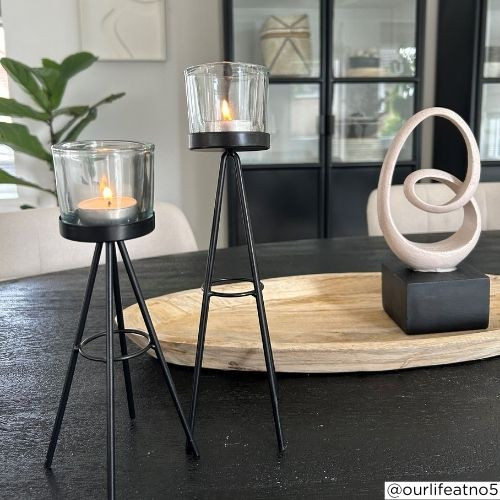 Waxinelichthouders met pootjes - zwart - set van 2 