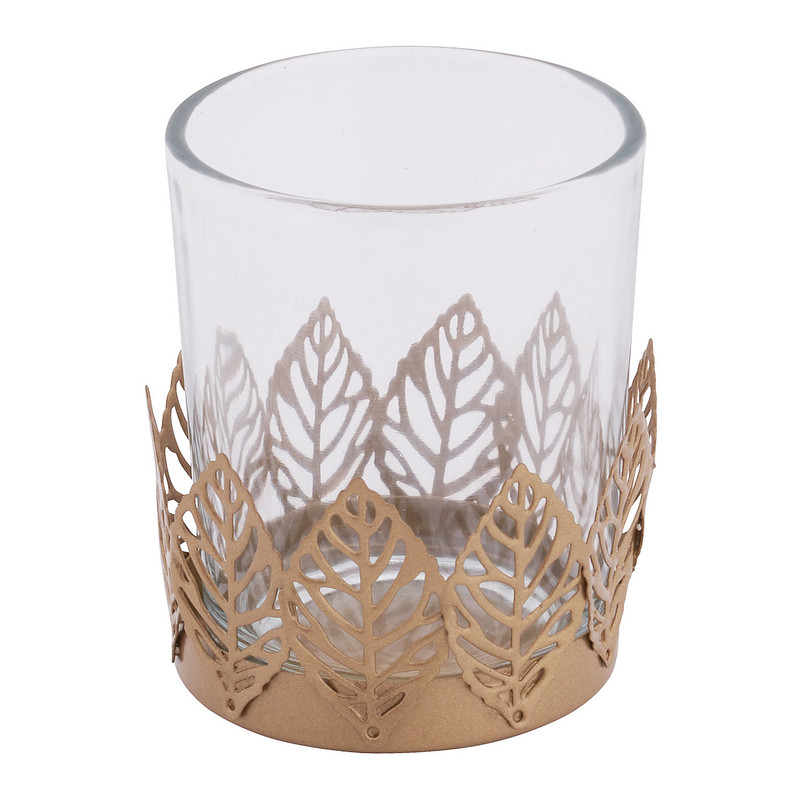 Theelichthouder blad - goud - Ø6x6.5 cm