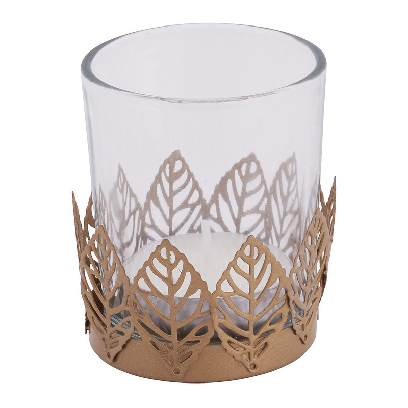 Theelichthouder blad - goud - Ø6x6.5 cm