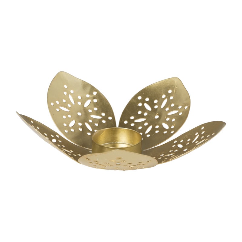 Theelichthouder lelie - goud - ø17x4 cm