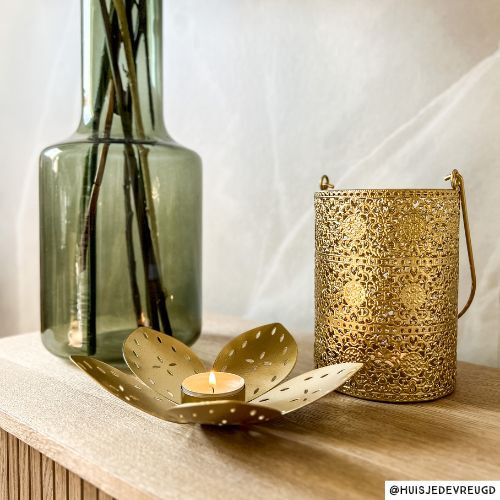 Theelichthouder lelie - goud - ø17x4 cm