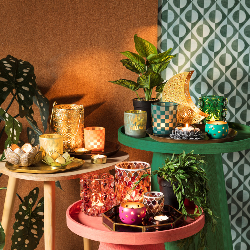 Theelichthouder bollen - groen - ø10x11 cm