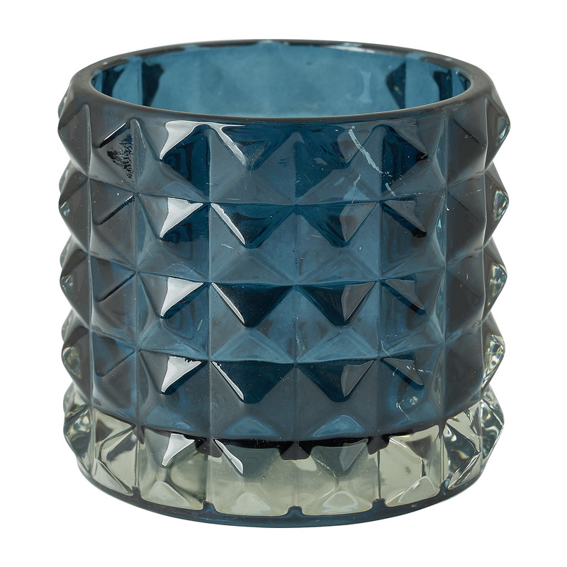 Maxilichthouder blokje - donkerblauw - 9x8.5 cm