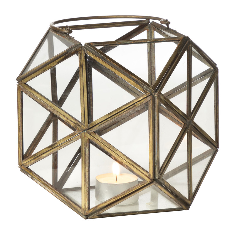 Lantaarn kubus - metaal/glas - 23x15.5x9.5 cm
