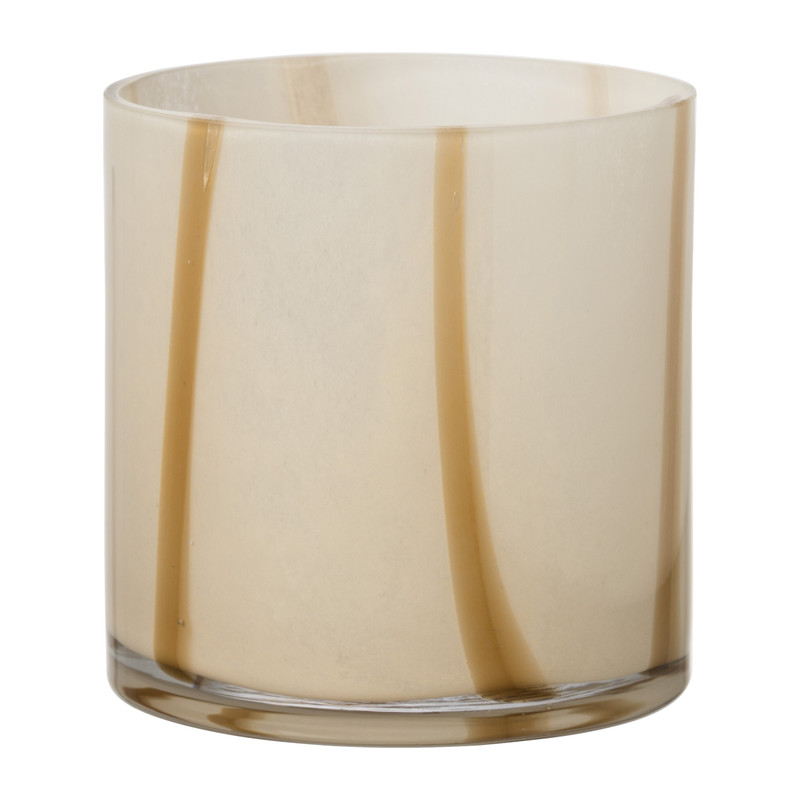 Theelichthouder lijnen middel - beige - ø12x12 cm