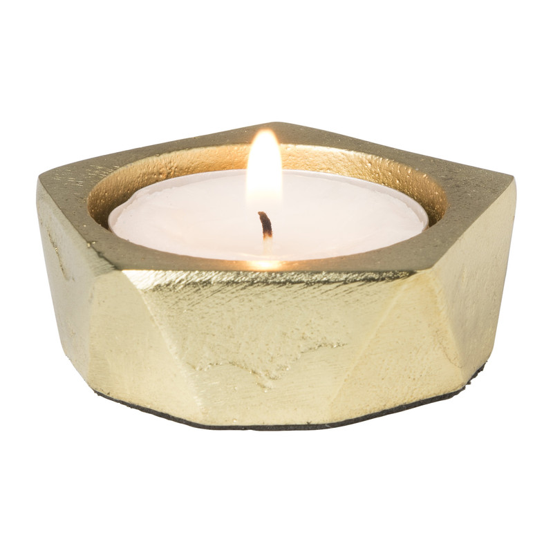 Theelichthouder achthoek - goud - ø5.5x2 cm