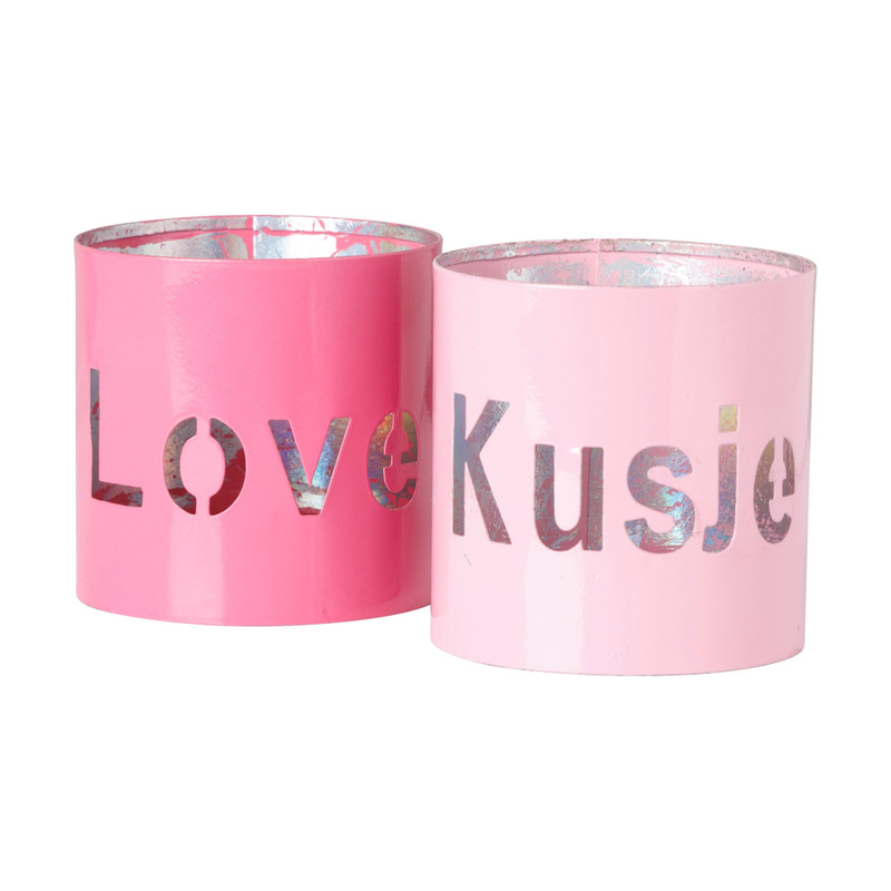 Waxinelichthouder love - roze - ø7.5x7.5 cm