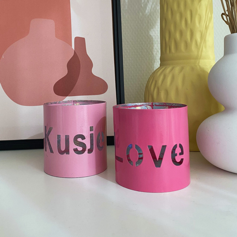 Waxinelichthouder love - roze - ø7.5x7.5 cm
