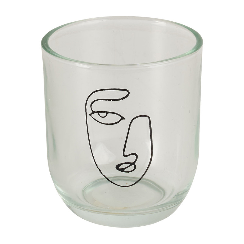 Theelichthouder gezicht - transparant - Ø9x9.5 cm