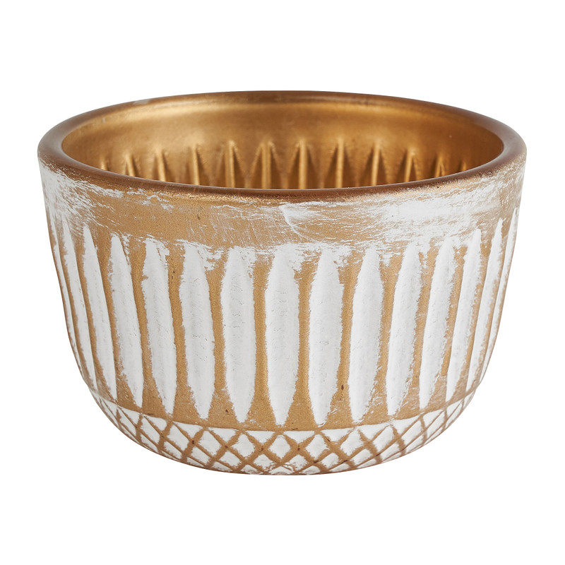 Theelichthouder relief - goud/wit - diverse varianten - ⌀8x5 cm 