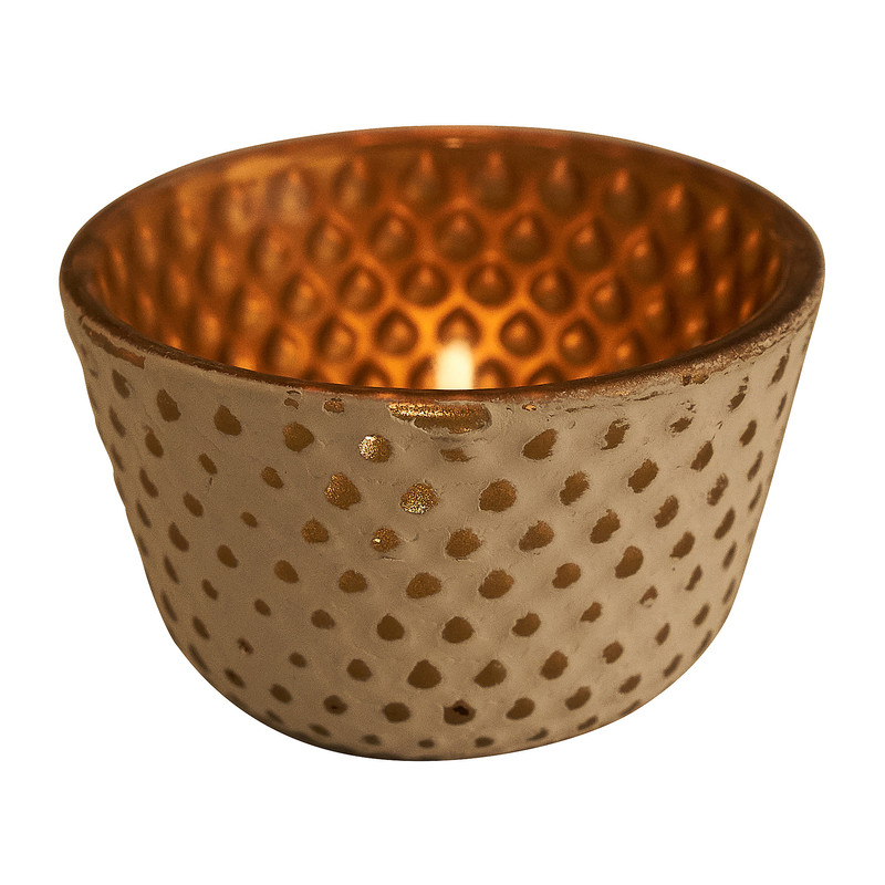 Theelichthouder relief - goud/wit - diverse varianten - ⌀8x5 cm 