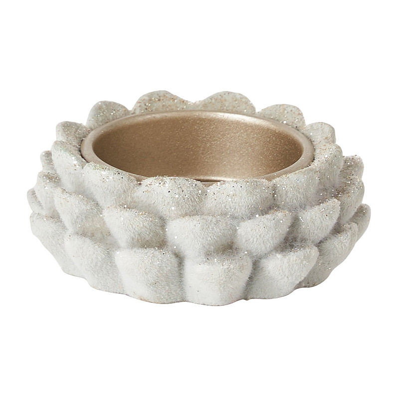 Theelichthouder bloem flock - grijs - 7x7x2,8 cm