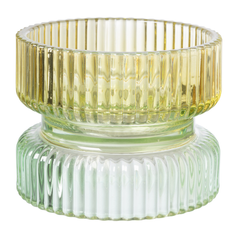 Theelichthouder duo - groen/geel - ø9x7 cm