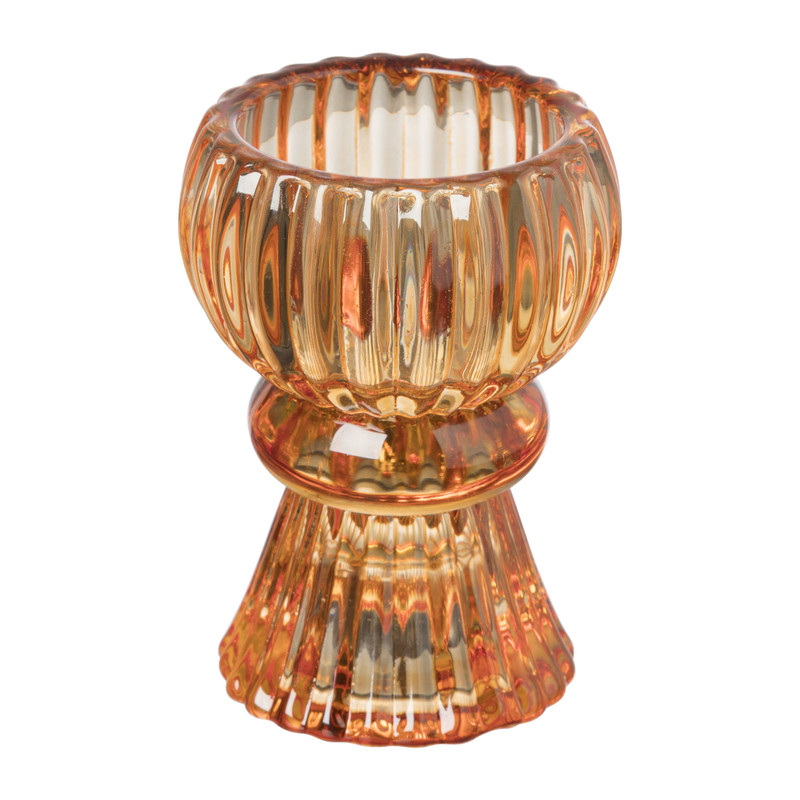 Theelichthouder voetje - oranje - ø5x8 cm 