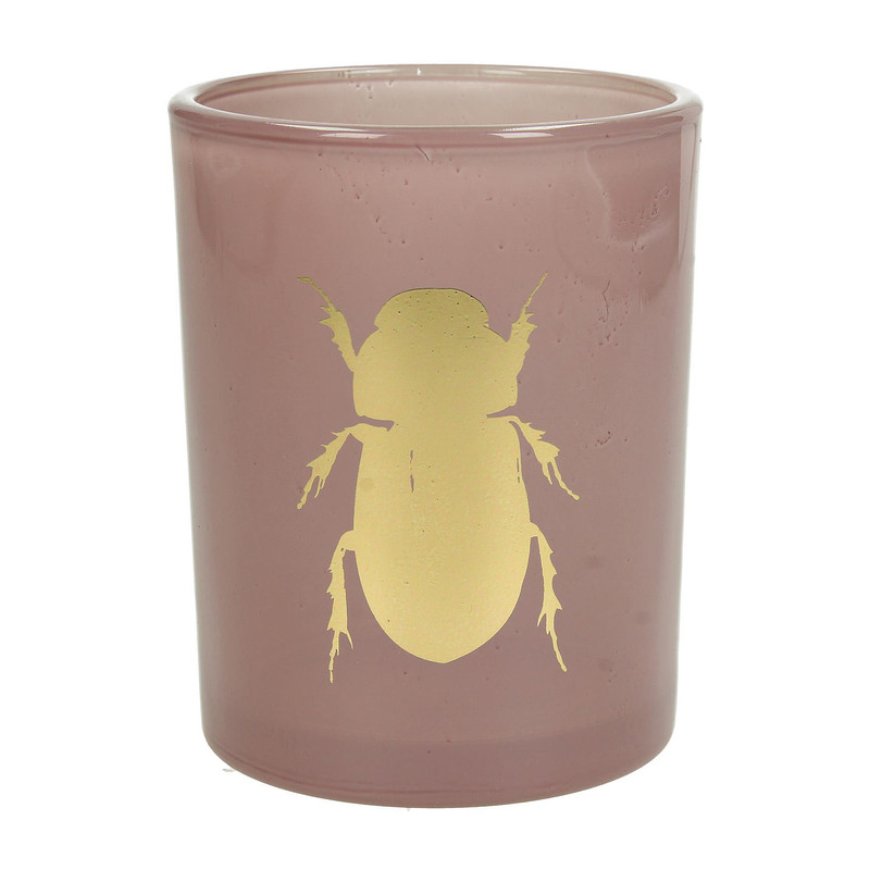 Theelichthouder kever - goud/roze - 8 cm 