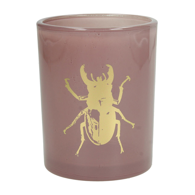 Theelichthouder kever - roze/goud - 8 cm 