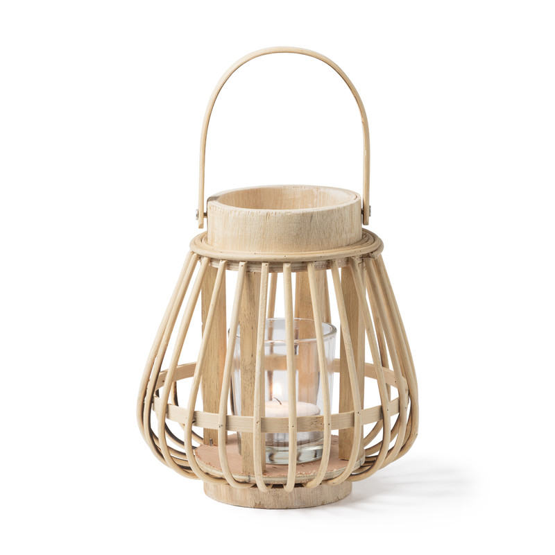 Theelichthouder bamboe - naturel - ⌀14x16 cm 