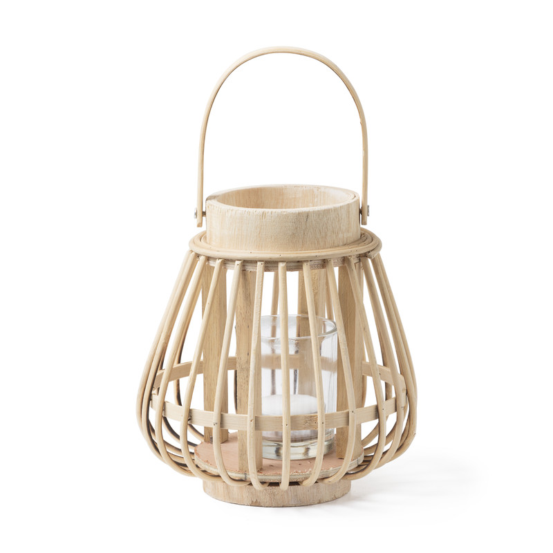 Theelichthouder bamboe - naturel - ⌀14x16 cm 