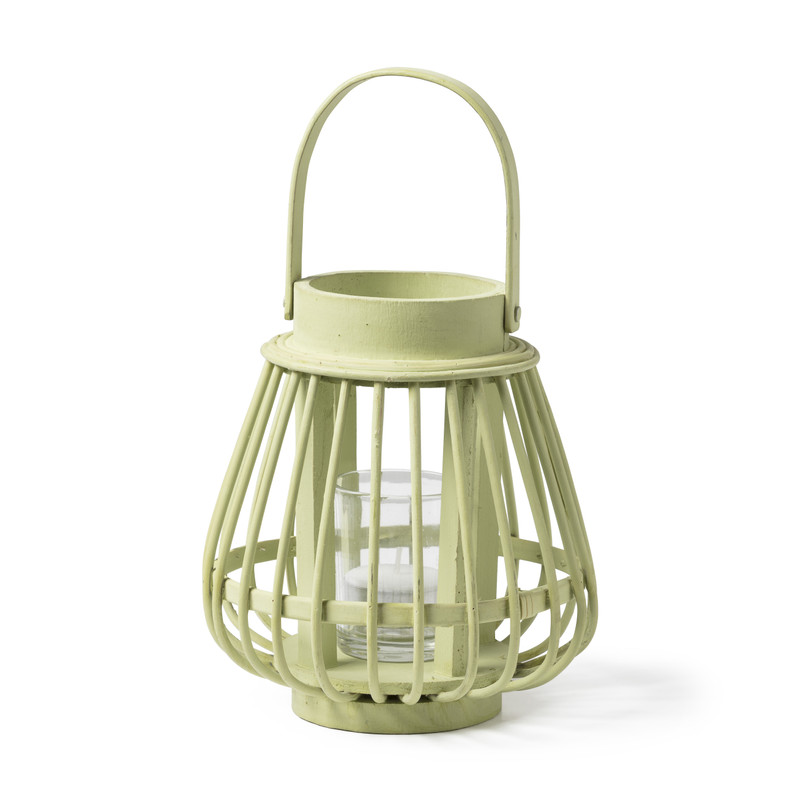 Theelichthouder bamboe - groen - ⌀14x16 cm 