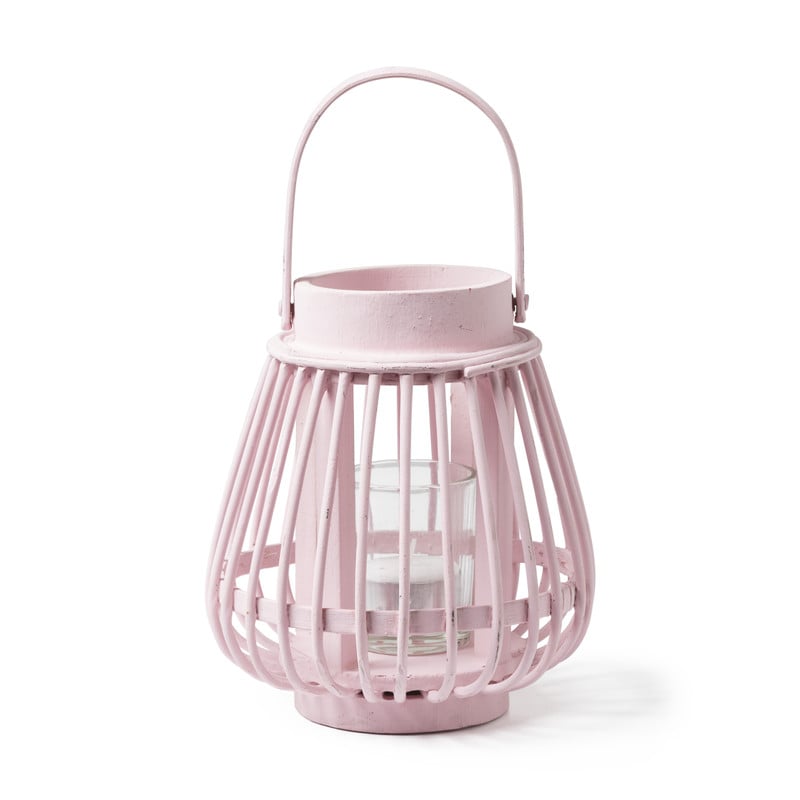 Theelichthouder bamboe - roze - ⌀14x16 cm 