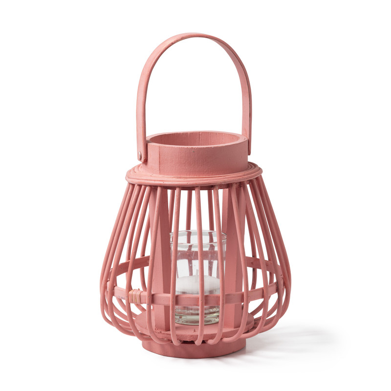 Theelichthouder bamboe - koraal - ⌀14x16 cm 