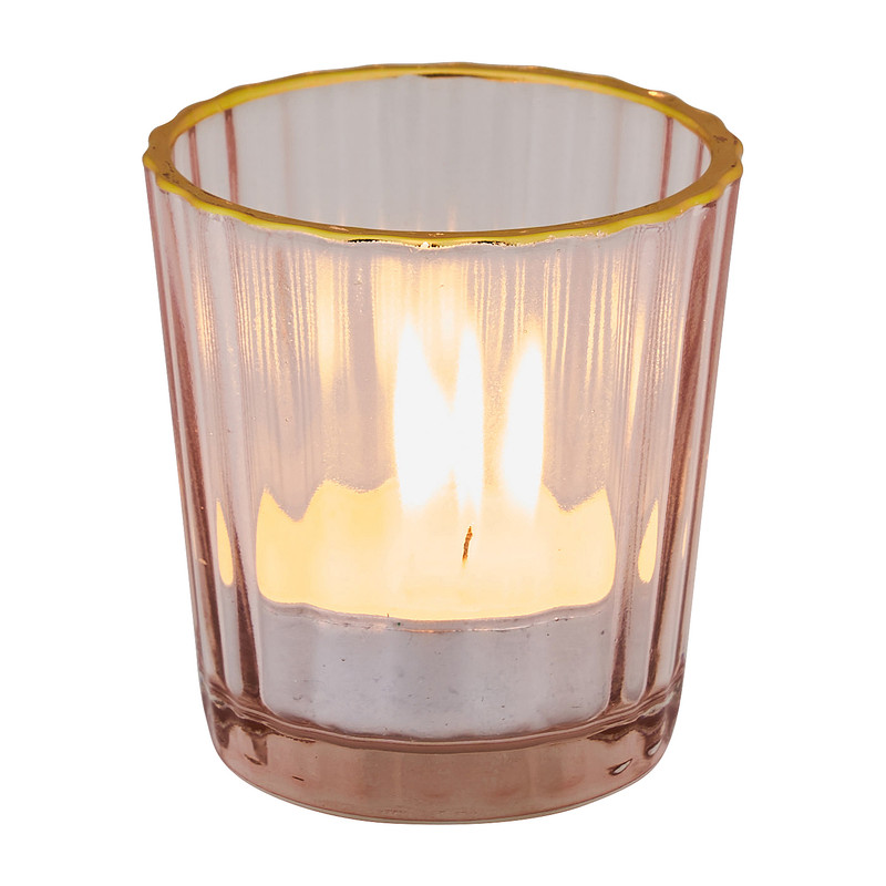 Theelichthouder ribbel - roze - ⌀5.5x6 cm 