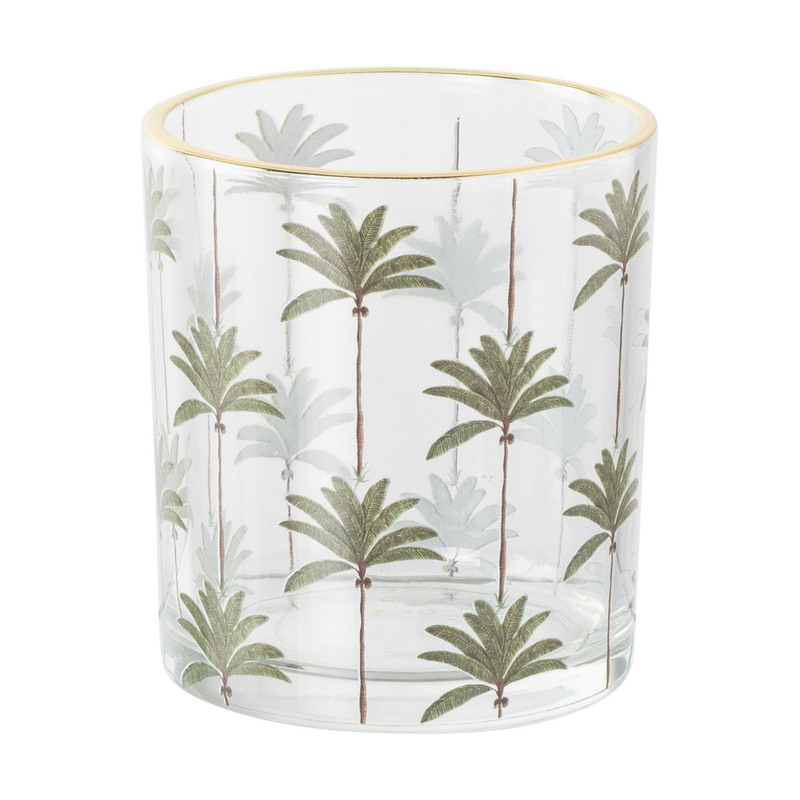 Waxinelichthouder palmboom - transparant/groen -ø7x7.8 cm