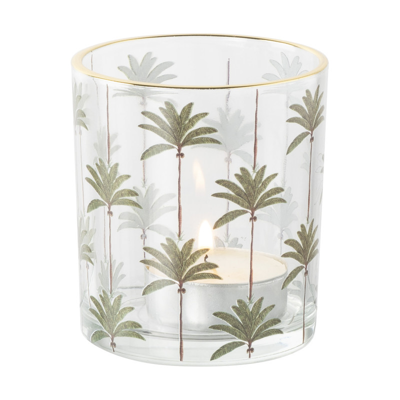 Waxinelichthouder palmboom - transparant/groen -ø7x7.8 cm