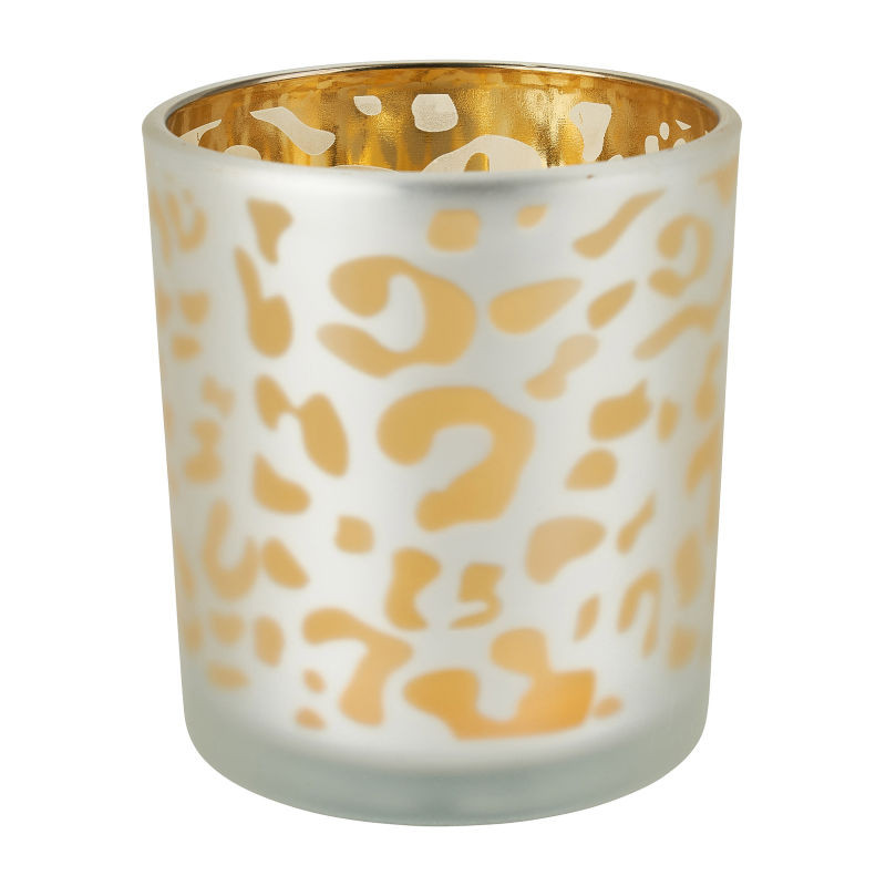 Theelichthouder luipaard - wit - ø7x8 cm