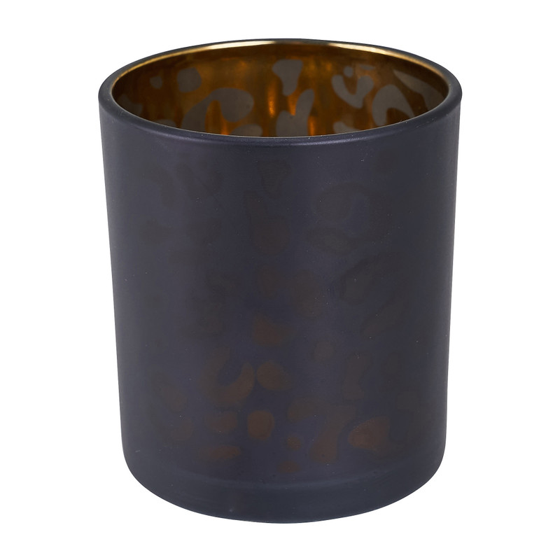 Theelichthouder luipaard - zwart - ø7x8 cm