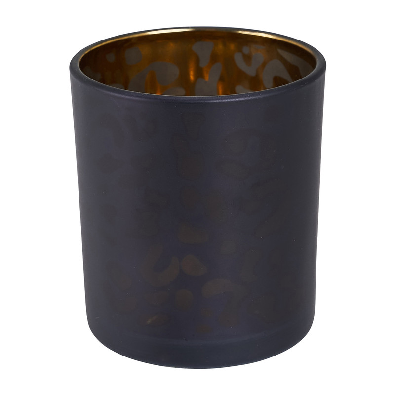 Theelichthouder luipaard - zwart - ø7x8 cm