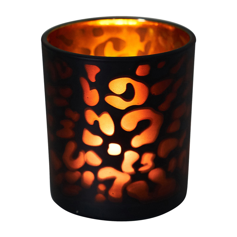 Theelichthouder luipaard - zwart - ø7x8 cm