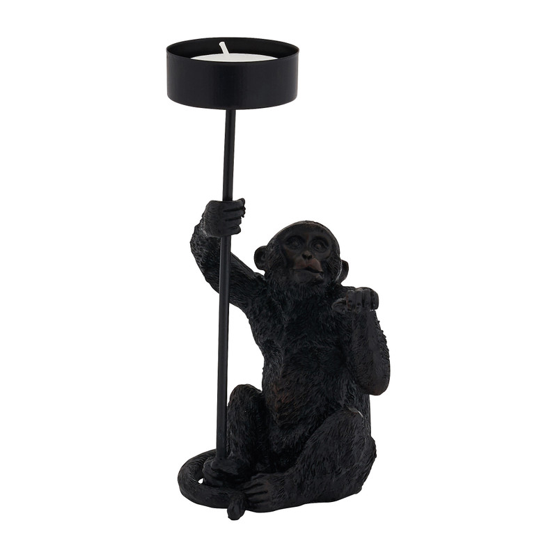 Theelichthouder aap - zwart - 10x8x17 cm