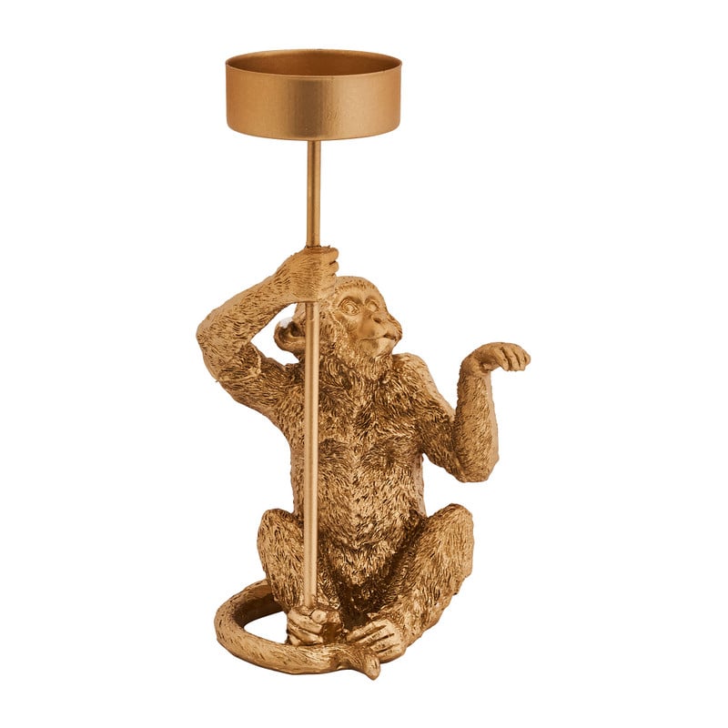 Theelichthouder aap - goud - 10x8x17 cm 