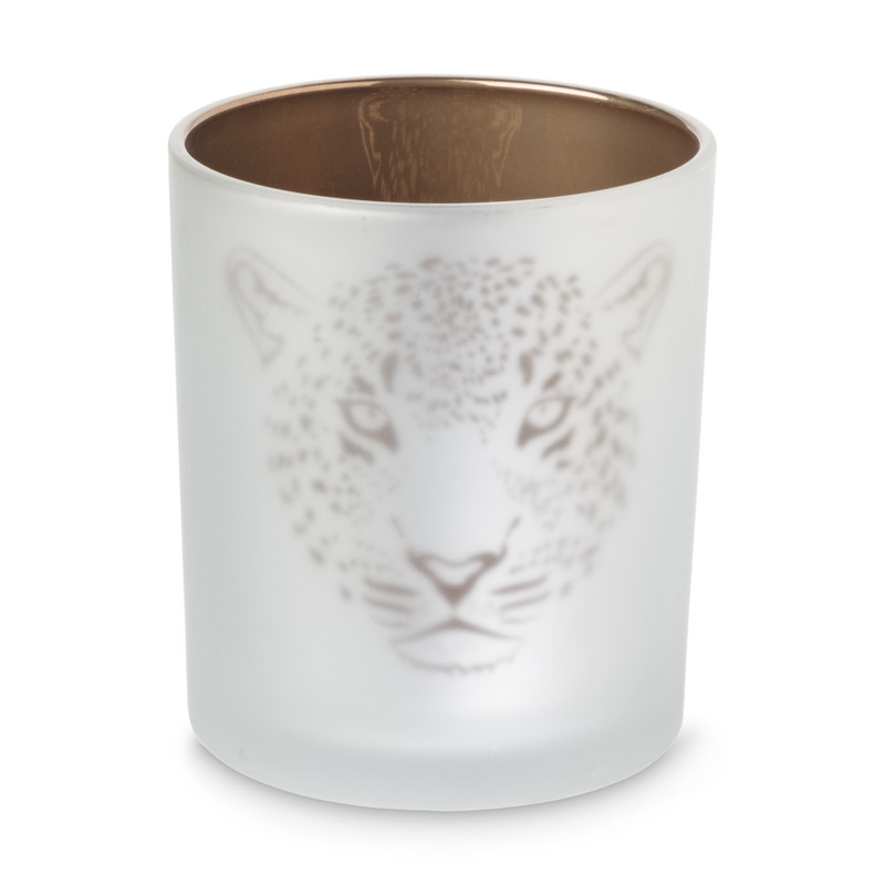 Theelichthouder luipaard - zilver/bruin - ⌀8.8x10 cm 