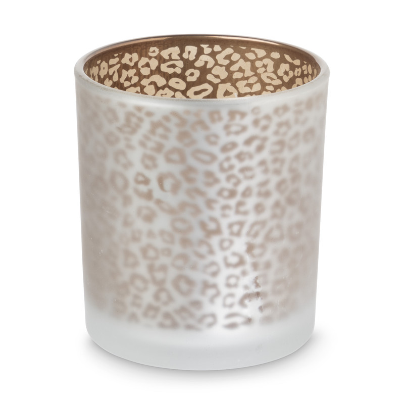 Theelichthouder luipaard - zilver/bruin - ⌀7x8 cm 